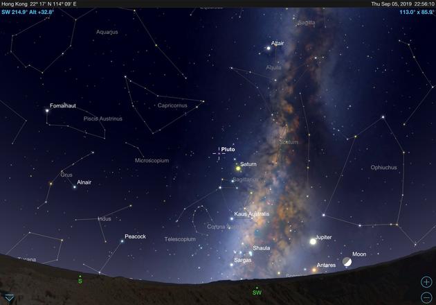 2019年9月5日掩星時冥王星在天空中的位置